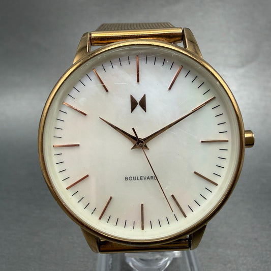 MVMT Boulevard Watch Women 38mm MOP Dial Rose Gold Tone Mesh Band New BatteryLK0