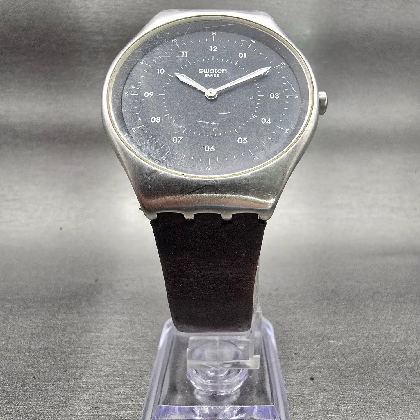 Swatch Skinbrushed Watch Men 38mm Black Dial Silver Tone SYXS102 New Battery5