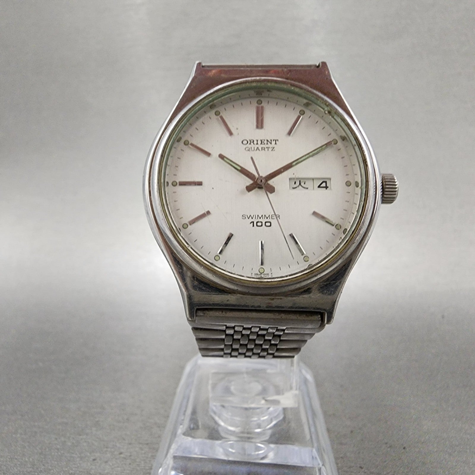 Orient Swimmer Watch Men 35mm Silver Dial Silver Tone Date Round New Battery5