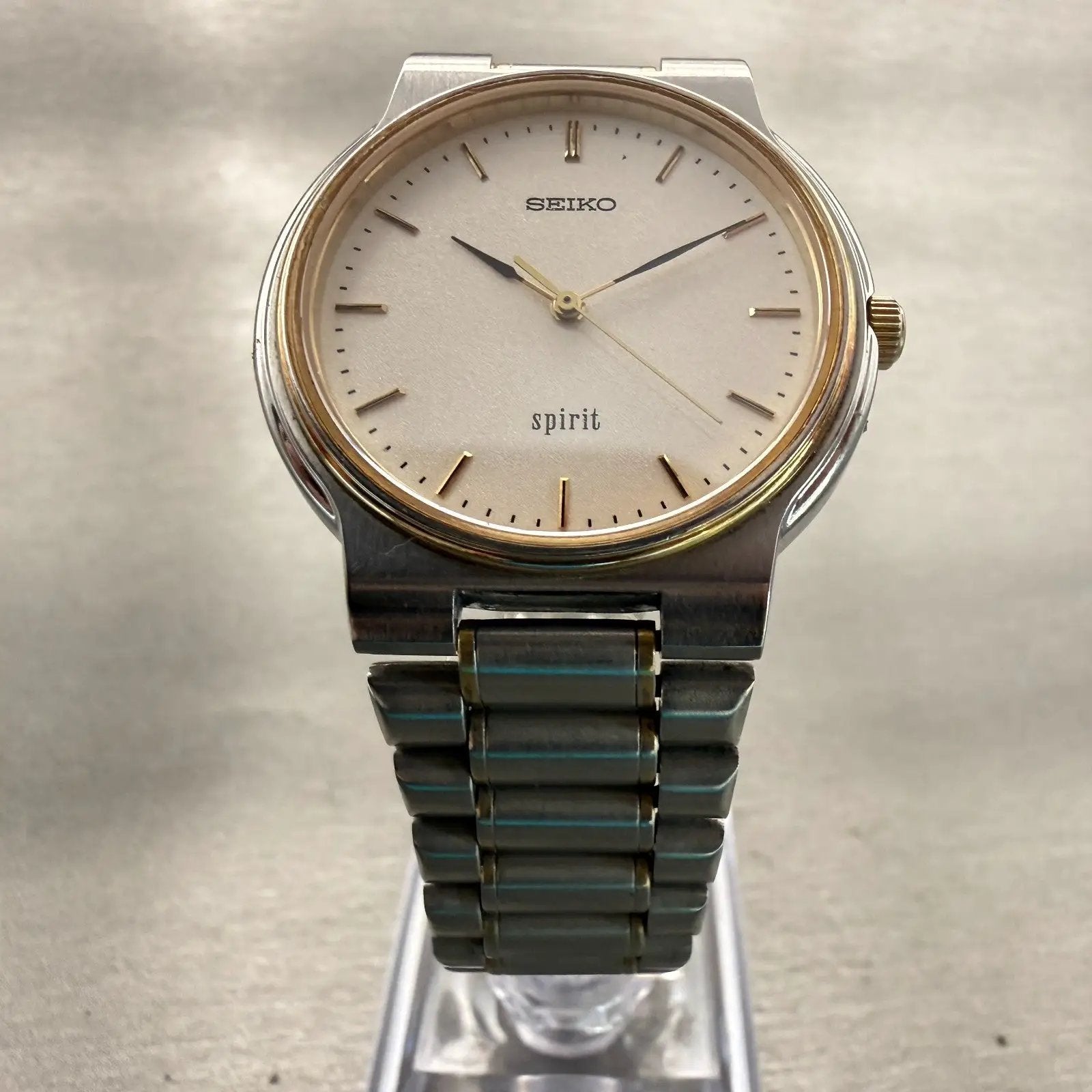 Seiko Spirit Watch Men 34mm White Dial Two Tone Round 5P31-6A50 New Battery VTG5