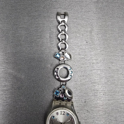 Swatch Menthol Tone Watch Women 25mm Silver Dial Clear Case LK292G New Battery 52