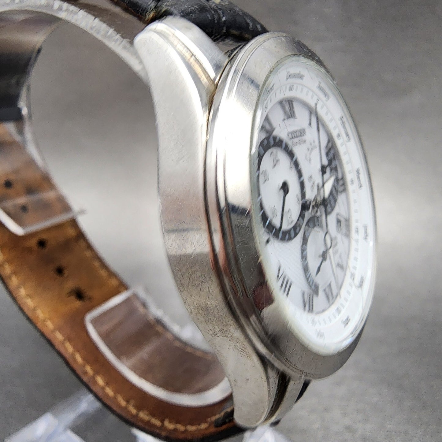 Citizen Eco-Drive Cal 8700 Watch Men 39mm White Dial Silver Perpetual Calendar