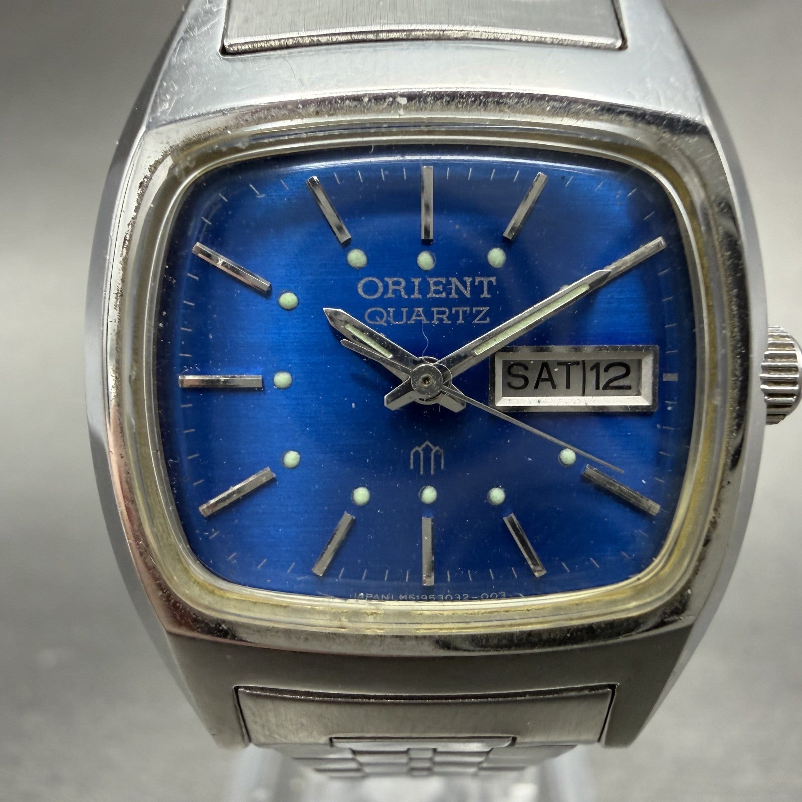 Orient Watch Women 24mm Blue Dial Silver Tone Day date Rectangle New Battery1
