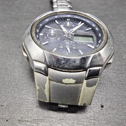 Casio Wave Ceptor Watch Men 43mm Blue Dial Analog Digital Steel WVA-500J READ!!!6