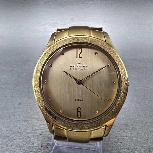 Skagen Watch Men 38mm Champagne Dial Gold Tone Round SKW2094 New Battery0