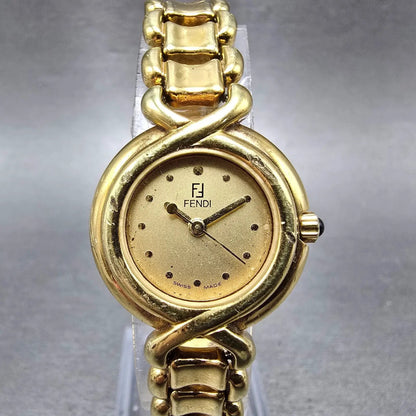 Fendi Watch Women 25mm Gold Dial Gold Tone Round NO GLASS! 700L New Battery READ0