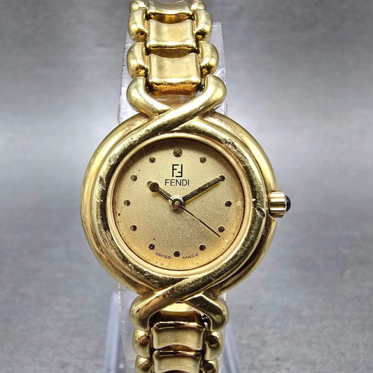 Fendi Watch Women 25mm Gold Dial Gold Tone Round NO GLASS! 700L New Battery READ0