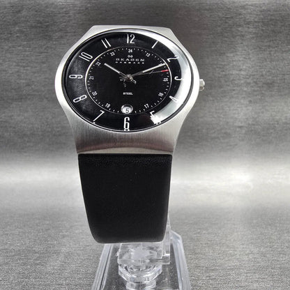 Skagen Grenen Watch Men 37mm Black Dial Silver Date Round 233XXLSLB New Battery5