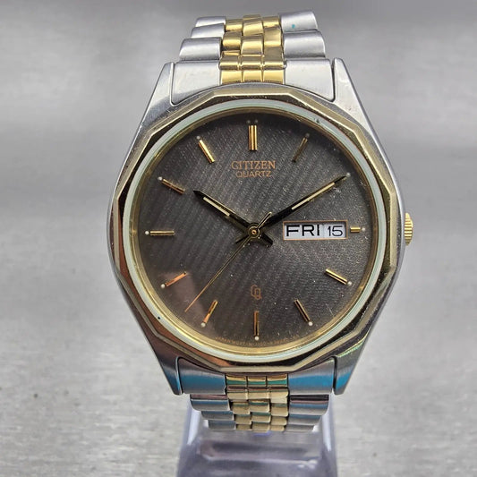 Citizen CQ Watch Men 35mm Gray Dial Two Tone Daydate Round 1102-K11294 New Batt0