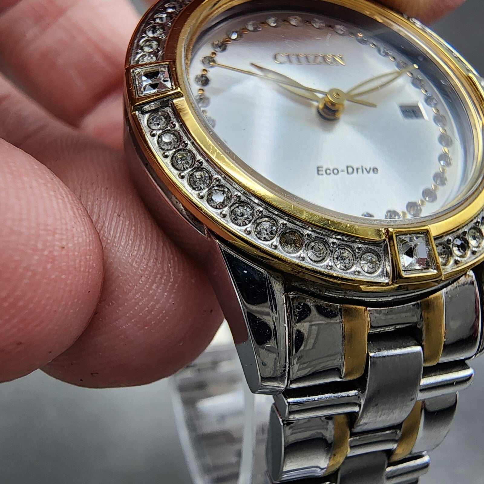 Citizen EcoDrive Silhouette Watch Women 29mm Silver Dial Two Tone Date Works6