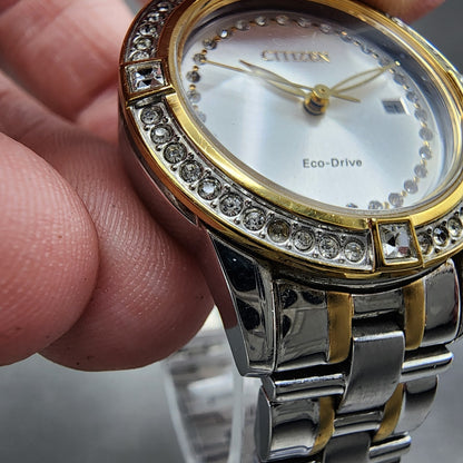 Citizen EcoDrive Silhouette Watch Women 29mm Silver Dial Two Tone Date Works6