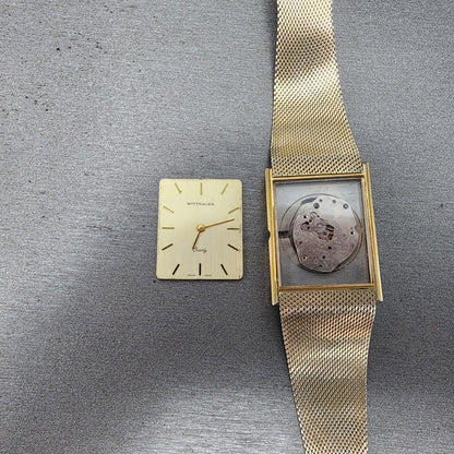 Wittnauer Tank Watch Men 26mm Gold Dial Gold Tone Rectangle PARTS0