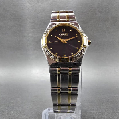 Citizen Eco-Drive Watch Women 25mm Black Dial Two Tone Round E030-H26647 Runs GH5