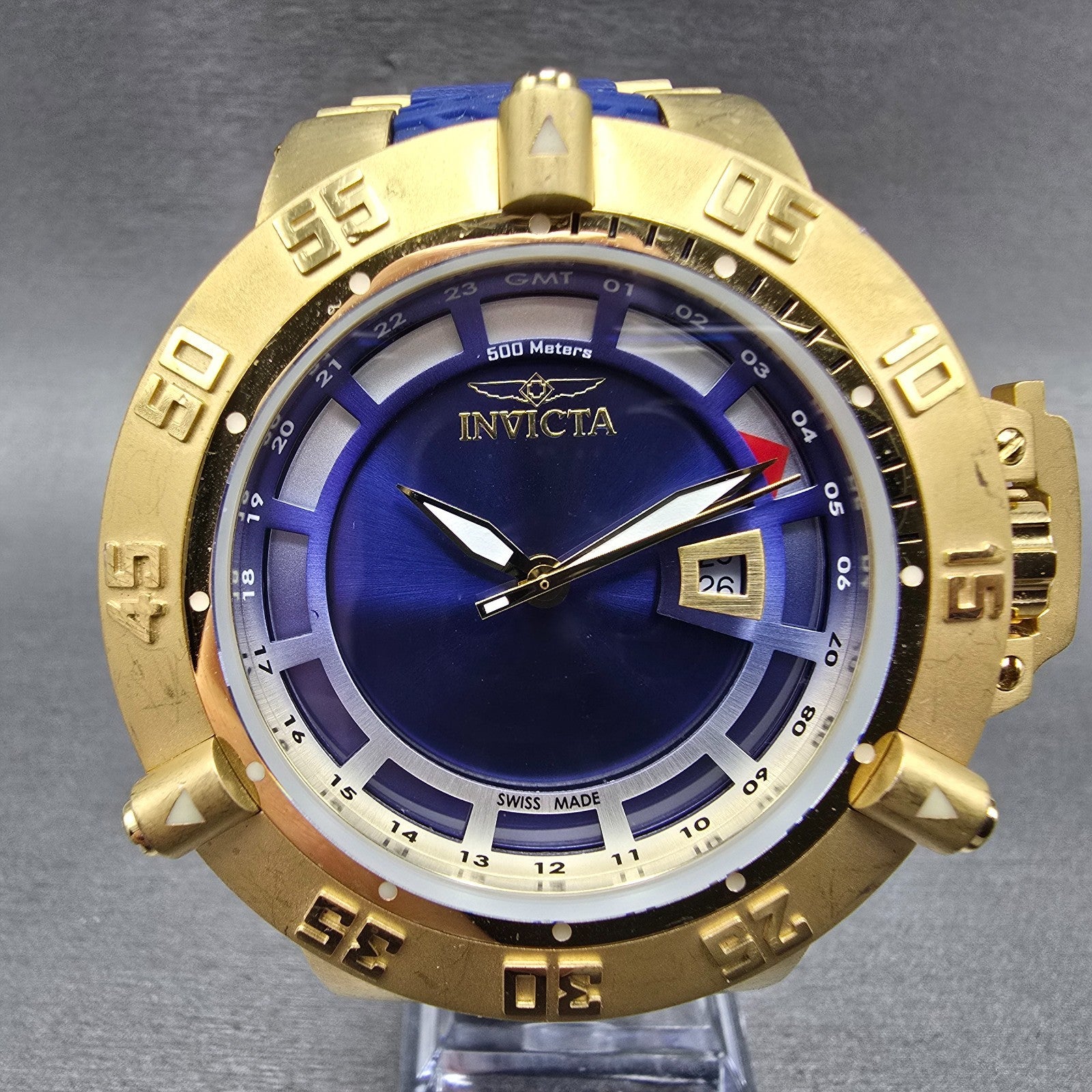 Invicta Sub Aqua Noma III Watch Men 50mm Blue Dial Gold Tone Date 6509 New Batt0