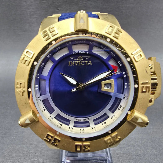 Invicta Sub Aqua Noma III Watch Men 50mm Blue Dial Gold Tone Date 6509 New Batt0