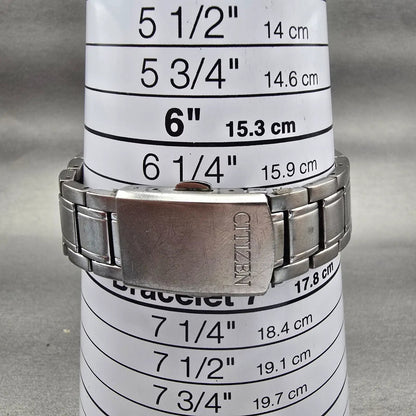 Citizen Eco-Drive Watch Men 35mm White Dial Silver Tone Date E111-S036461 WorksD9