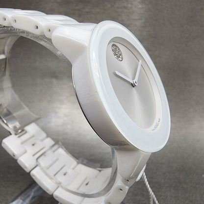 Movado Bold Watch Women 36mm White Dial White Ceramic Crystal Accent New Battery3