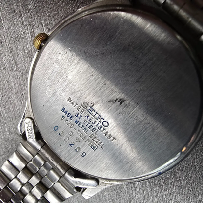 Seiko SQ Watch Men 34mm White Dial Two Tone Daydate 5Y23-7050 New Battery VTG10