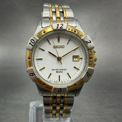 Seiko Dive Watch Women 28mm White Dial Two Tone Date Round 7N82-0619 New Battery0