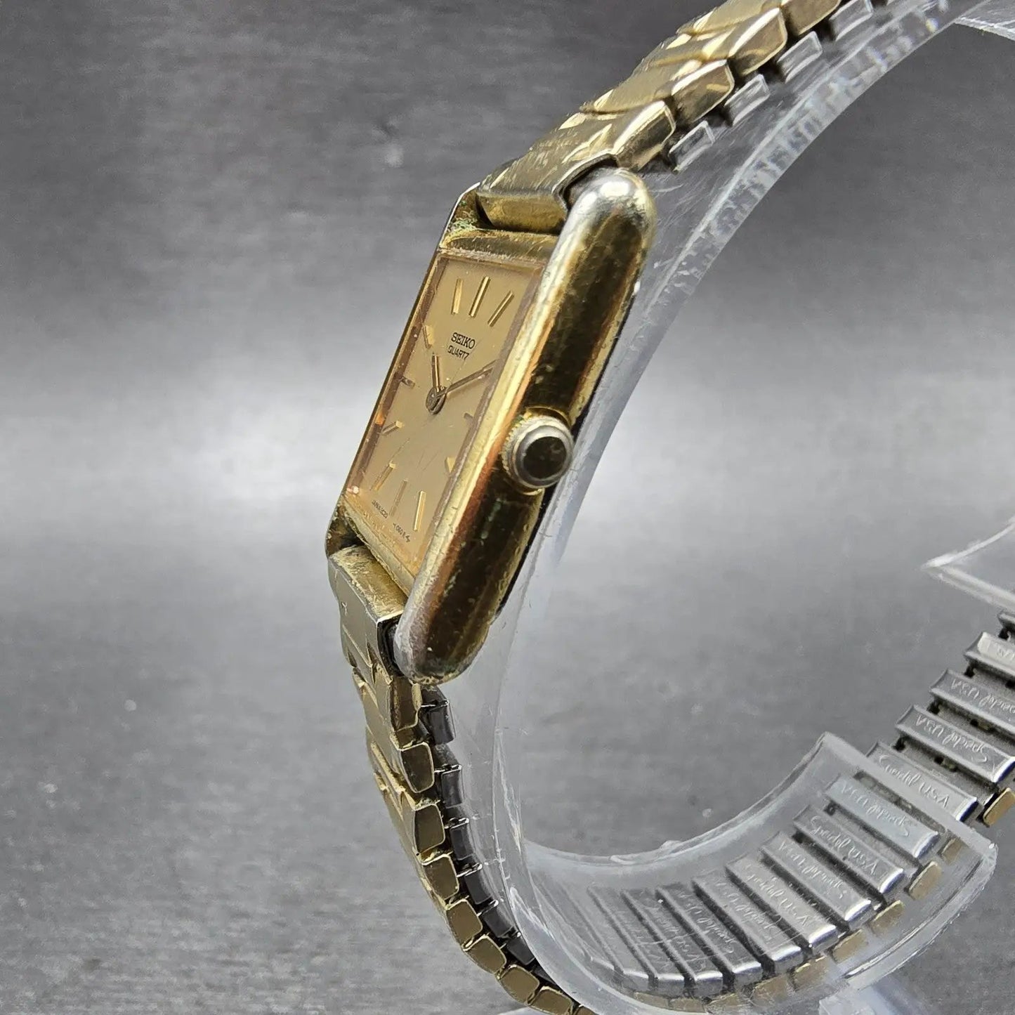 Seiko Tank Watch Women 18mm Champagne Dial Gold Tone 2C20-5010 New Battery VTG2
