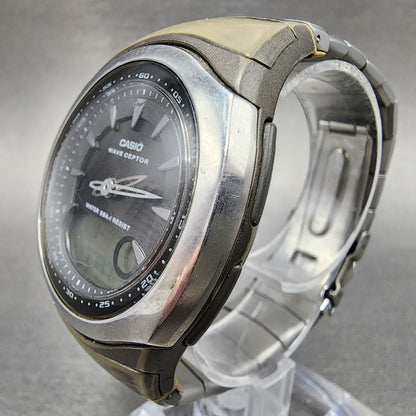 Casio Wave Ceptor Watch Men 42mm Black Dial Silver Tone Analog Digital WVA1022