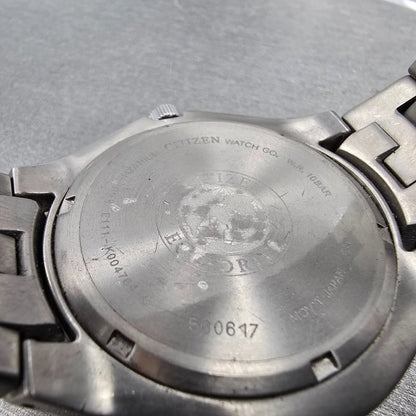 Citizen Eco-Drive Watch Men 42mm Black Dial Titanium Date E111-K004764 Runs JP9