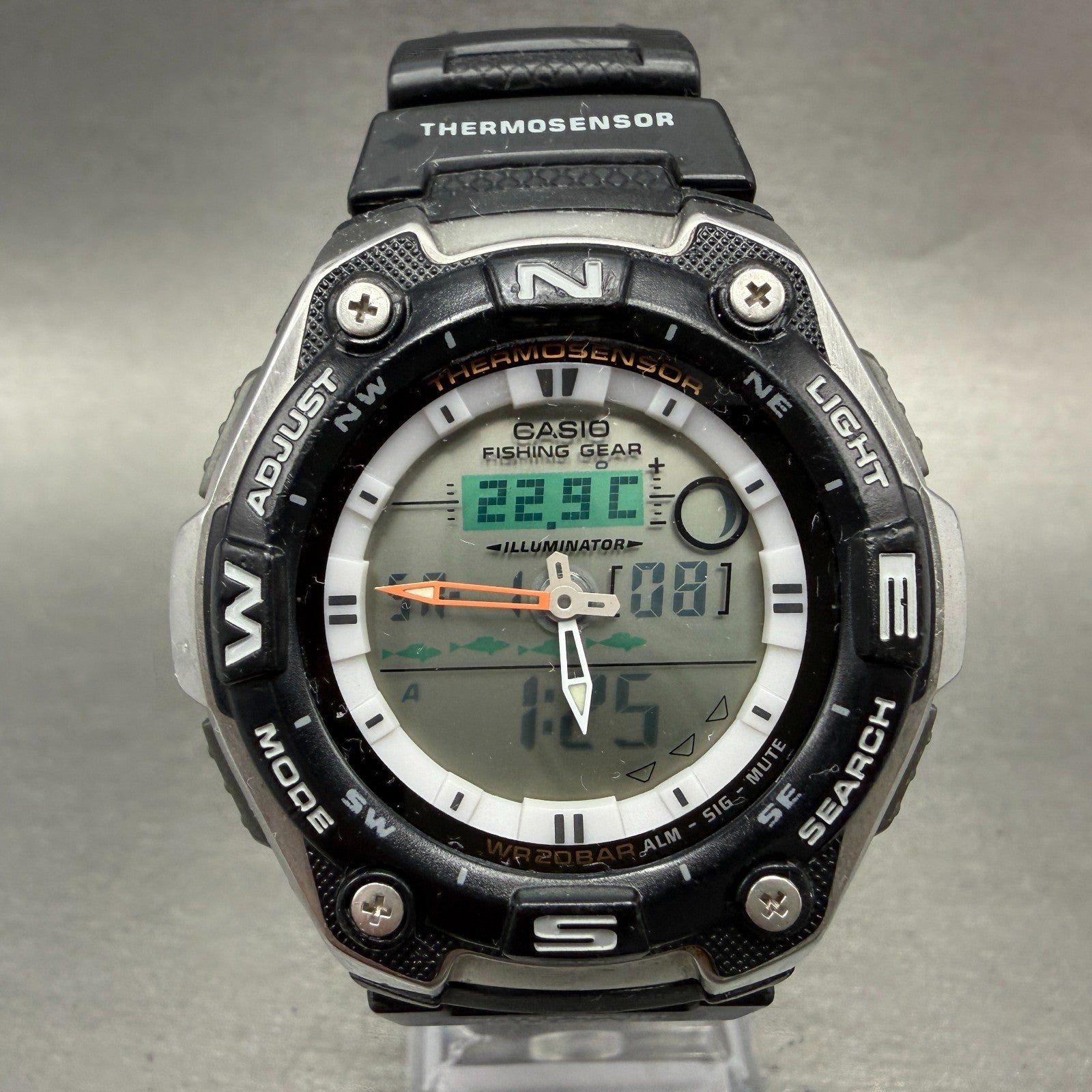Casio Fishing Gear Watch Men 46mm Analog Digital Black Silver AQW-101 New BattAD0