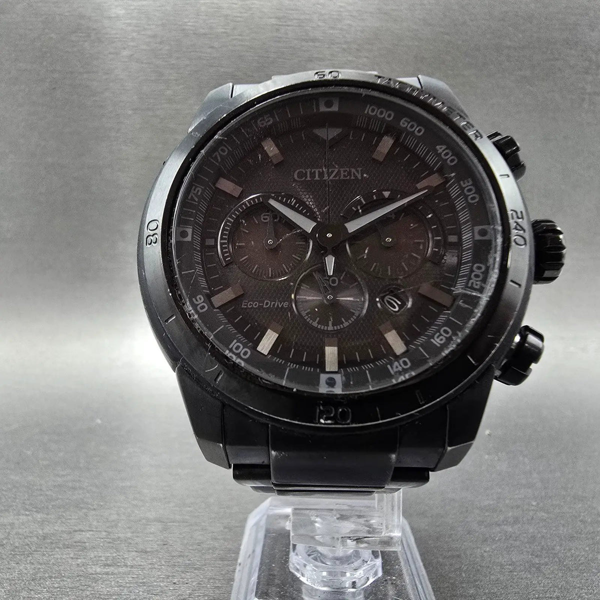 Citizen Ecosphere Chronograph Watch Men 48mm Black Dial Black Date CA4184-81E6