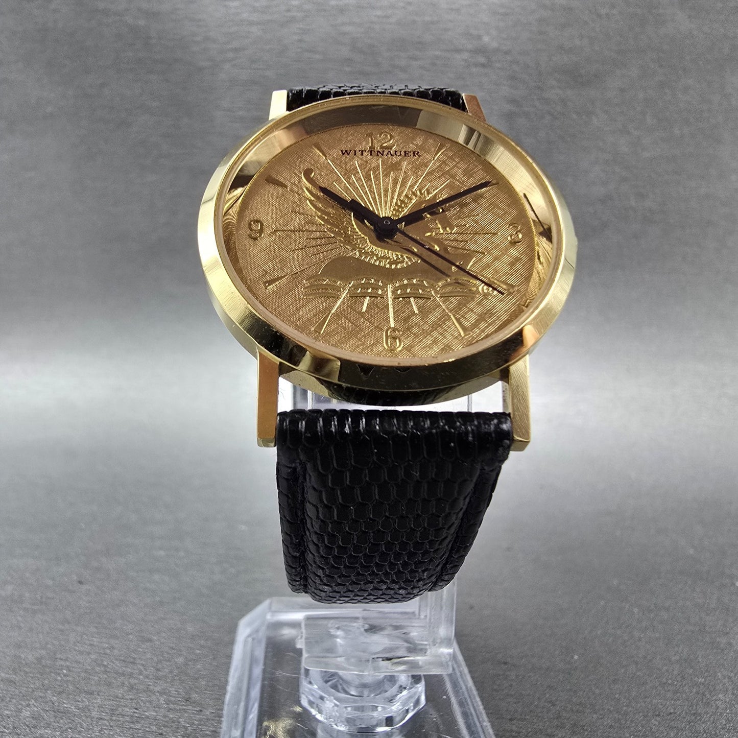 Wittnauer Pegasus Watch Men 34mm Gold Dial Gold Tone Round New Battery VTG5