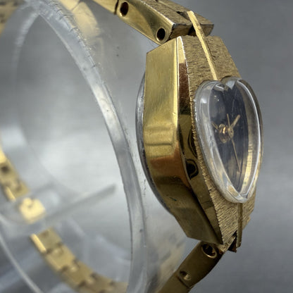 Waltham Heart Watch Women 16mm Black Dial Gold Tone Round New Battery VTG3