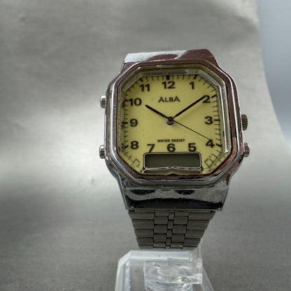 Seiko ALBA Analog Digital Watch Men Luminous Dial Silver Tone V072-5020 PARTS6