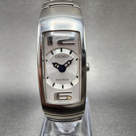 Seiko Premier Tank Watch Women 17mm White Dial Satinless Steel Rectangle New Bat