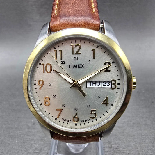 Timex Elevated Classics Watch Men 36mm Silver Dial TwoTone Daydate T2N105 NewBat0