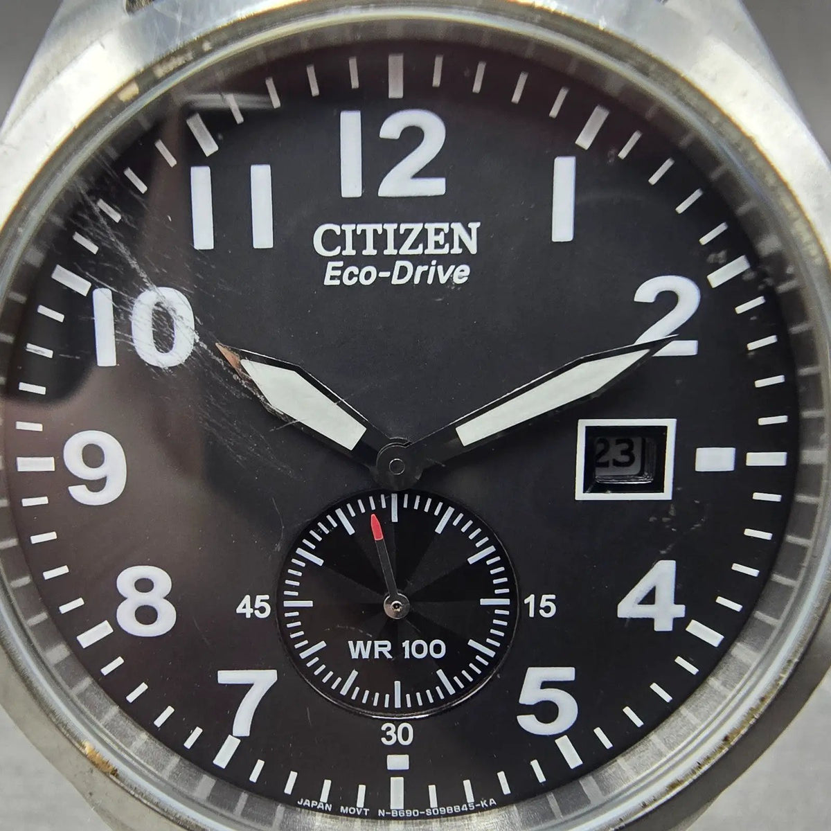 Citizen Eco-Drive Watch Men 43mm Black Dial Silver Date B690-S066387 Runs JP1