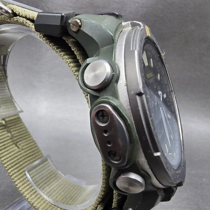 Casio Protrek Watch Men 51mm Gray Dial Green Triple Sensor Solar PRW-6000SG Runs3