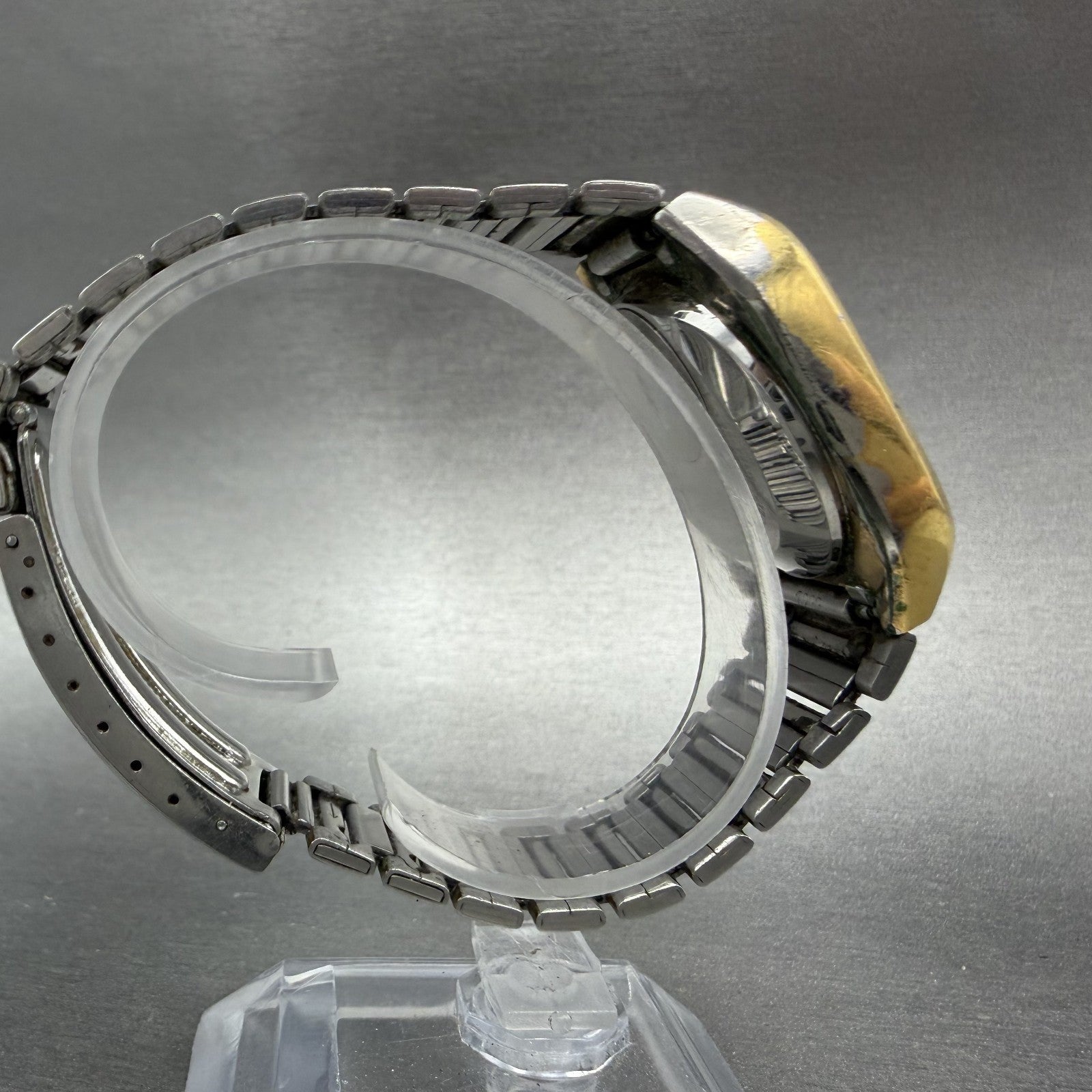 Seiko Digital Watch Men 33mm LCD Gold Tone Rectangle Memory Bank M354-5019 PARTS9