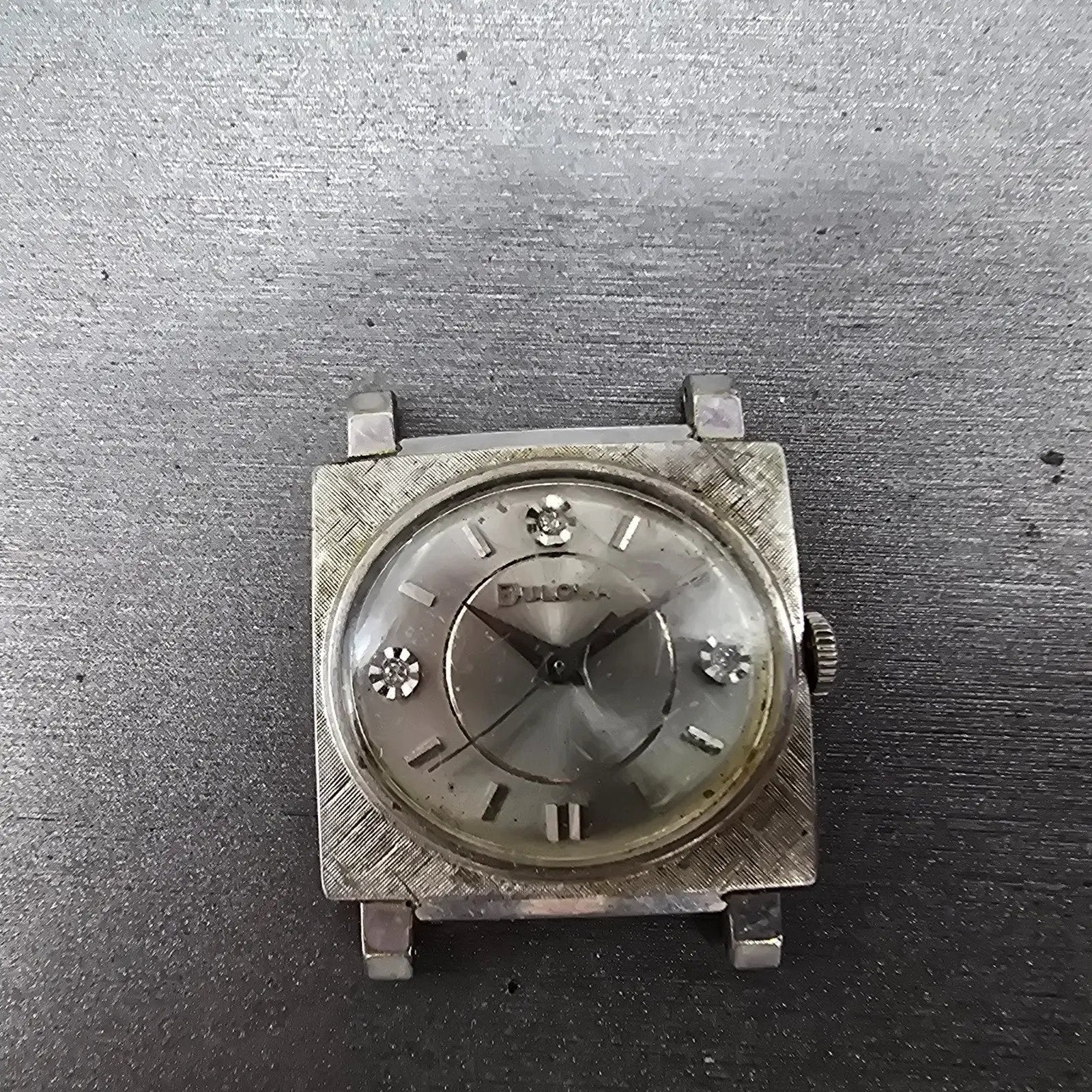 Bulova Tank Watch 28mm Men Silver Dial White Gold Filled Diamond Manual M6 PARTS0