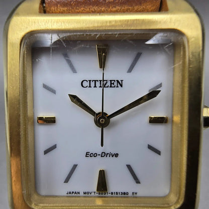 Citizen Eco-Drive Tank Watch Women 23mm White Dial  Gold Rectangle EM0492-02A1