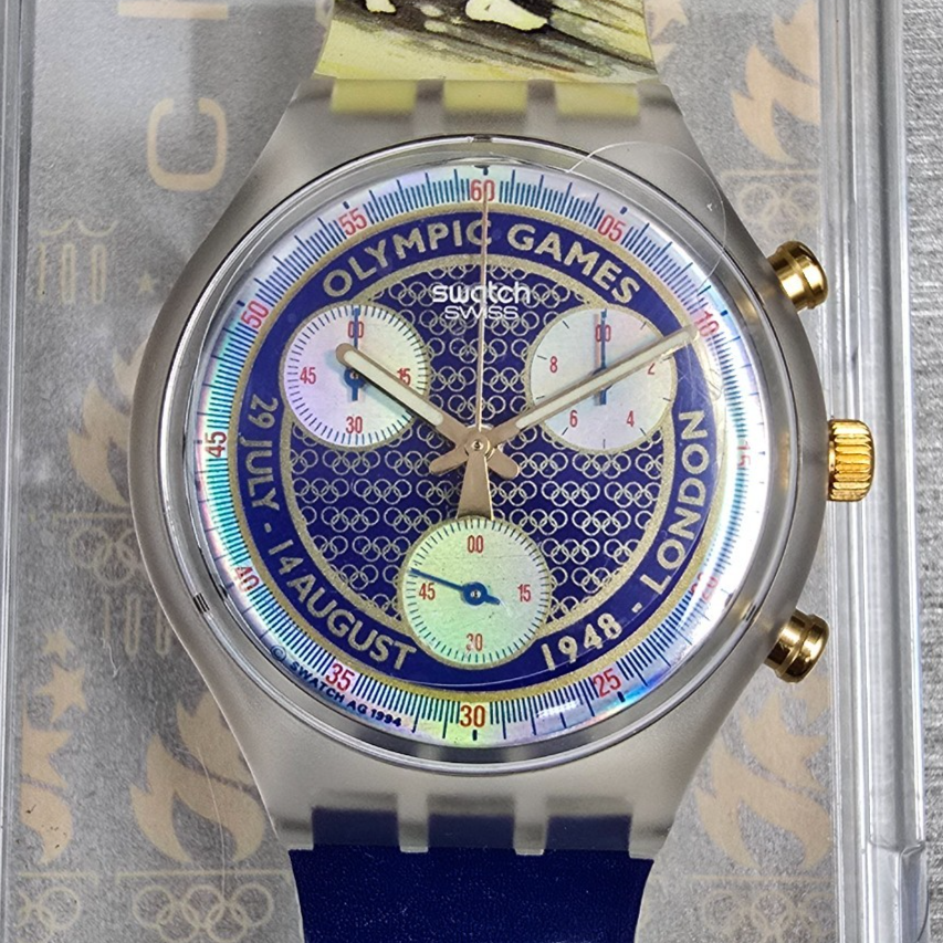 Swatch Chrono London 1948 Watch Men 43mm Blue Dial SCZ102 New Battery NOS1