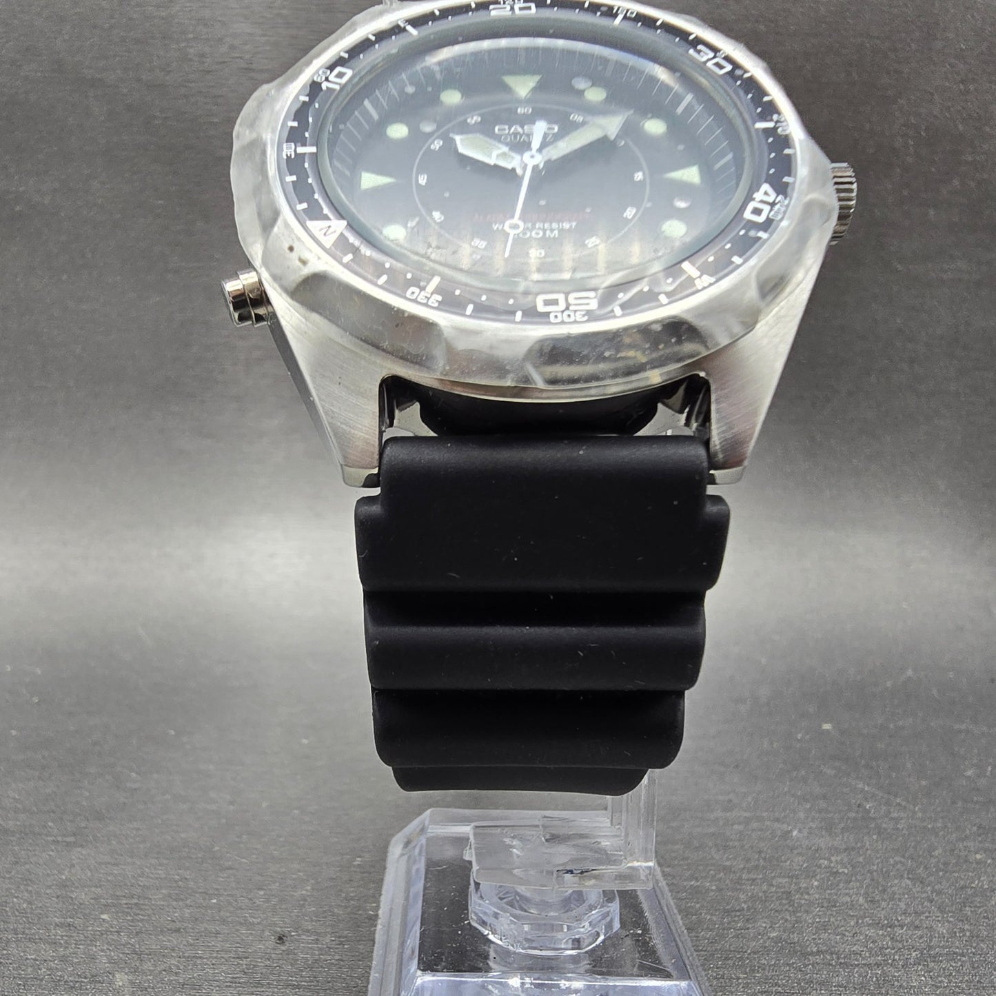Casio Arine Watch Men 45mm Black Dial Silver Tone Alarm AMW-320R New Batt NOS5