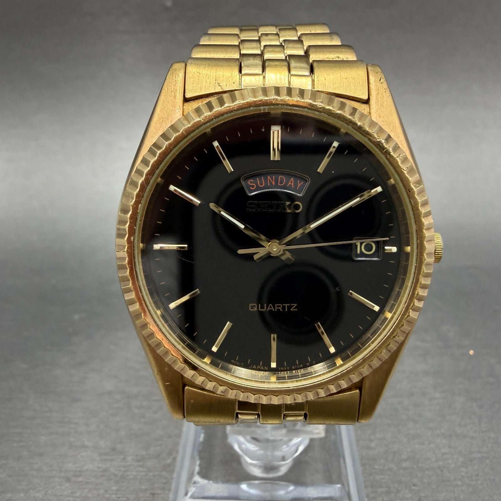 Seiko President Watch Men 36mm Black Dial Gold Tone 7n43-8111 READ!!!!!!! NewBat0