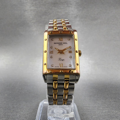 Raymond Weil Tango Tank Watch Women 19mm MOP Dial Two Tone Rectangle New Battery