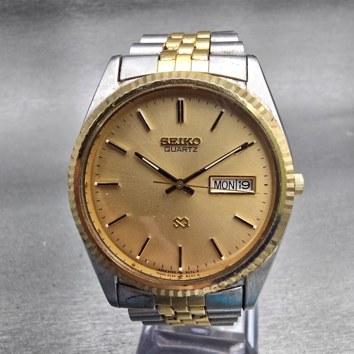 Seiko President Watch Men 36mm Gold Dial Two Tone Daydate 5Y23-8A60 New Battery0