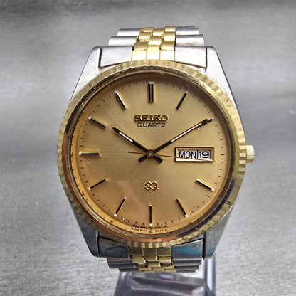 Seiko President Watch Men 36mm Gold Dial Two Tone Daydate 5Y23-8A60 New Battery0