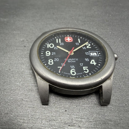 Wenger SAK Malarboro Watch Men 37mm Black Dial Gray Tone Date Round New Batt2
