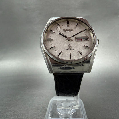 Seiko Type II Watch Men 36mm Silver Dial Silver Tone Daydate 7546-8080 New Batt45