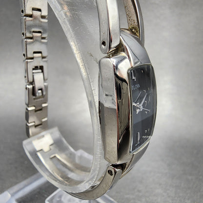 Bulova Tank Watch Women 17mm Black Dial Steel Rectangle 96T03 New Battery