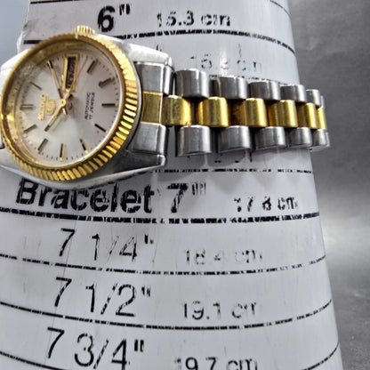 Seiko 5 Automatic Watch Women 24mm Silver Dial Two Tone Daydate 4206-0511 PARTS12