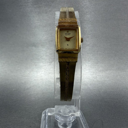 Citizen CQ Tank Watch Women 13mm Champagne Dial Gold Tone 2250 New Battery5
