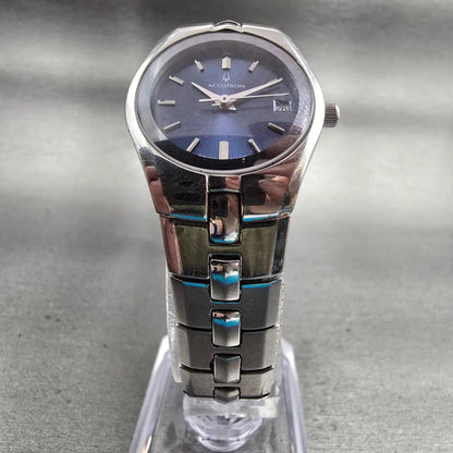 Bulova Accutron Watch Women 24mm Blue Dial Silver Tone Date 26M04 New Battery5